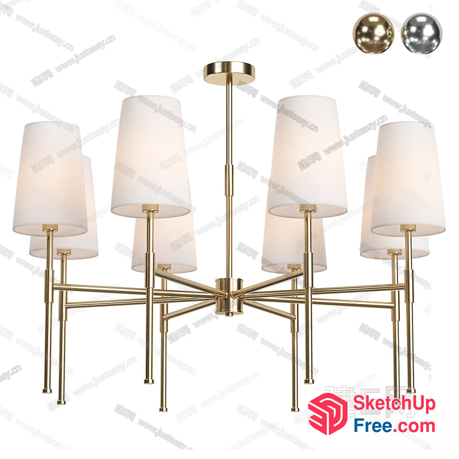 Luxurious Gold Chandelier With White Shades 3D SketchUp File