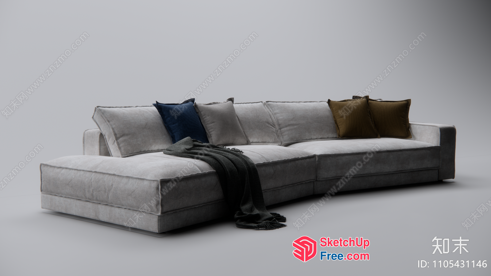 Modern L-Shaped Sofa With Pillows And Blanket 3D SketchUp File