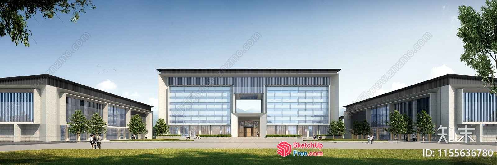 Modern Office Building Exterior With Glass Curtain Wall 3D SketchUp File