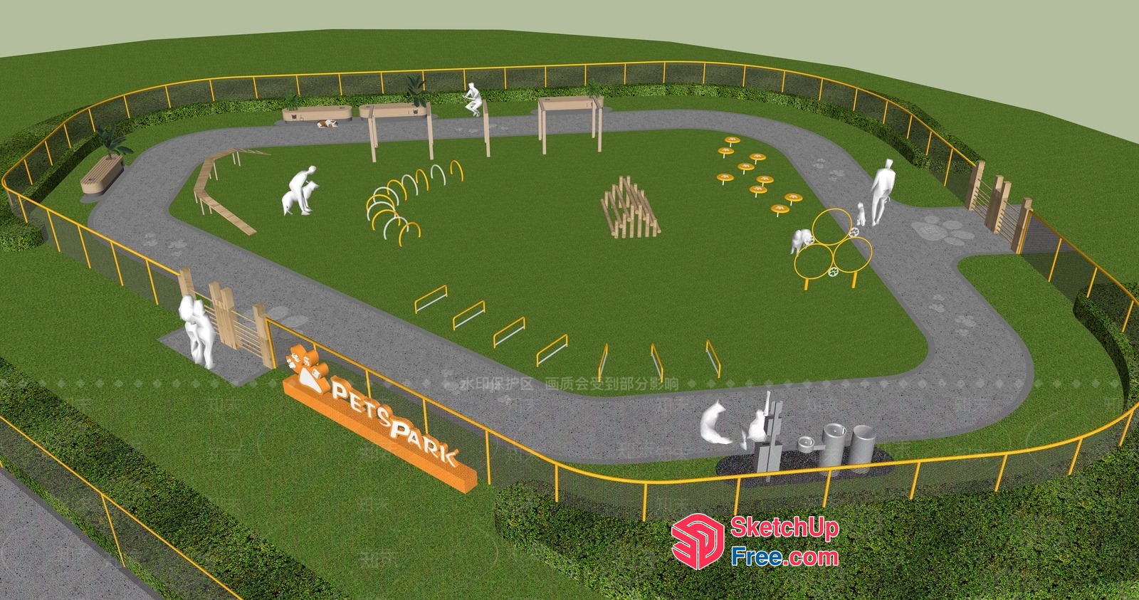 Pet-Friendly Outdoor Space With Agility Equipment And Play Area 3D SketchUp File