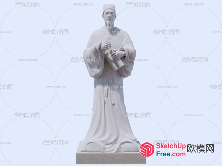 White Marble Statue Of A Man In Traditional Chinese Attire 3D SketchUp File