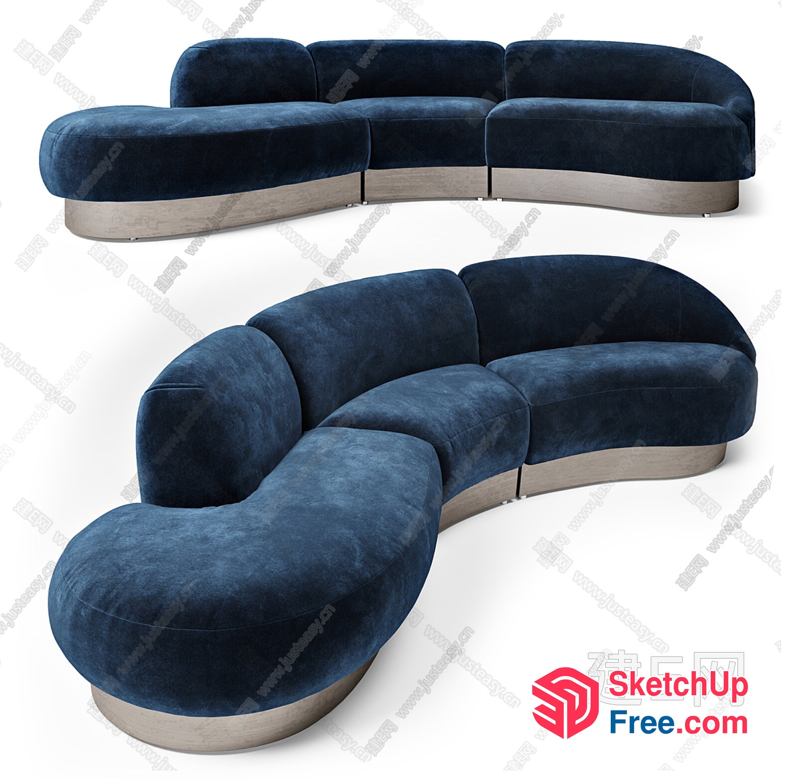 Blue Velvet Curved Sofa 3D SketchUp File