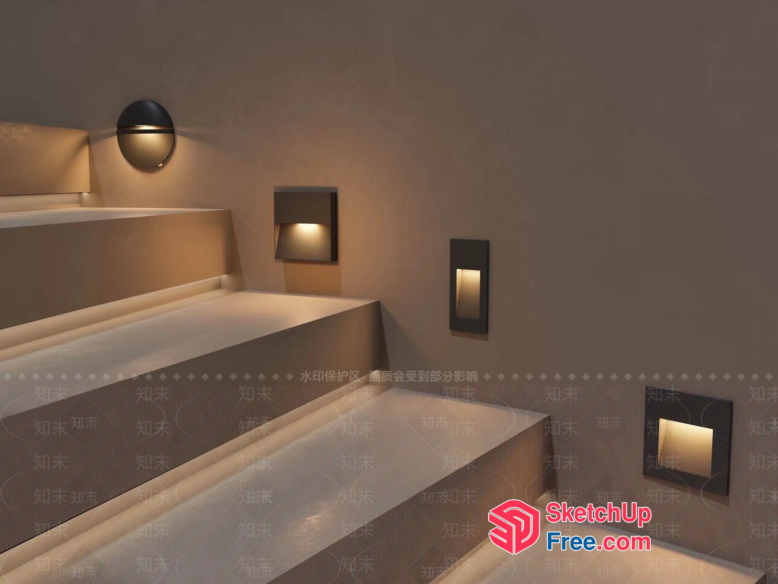 Modern Staircase With Wall Lights 3D SketchUp File