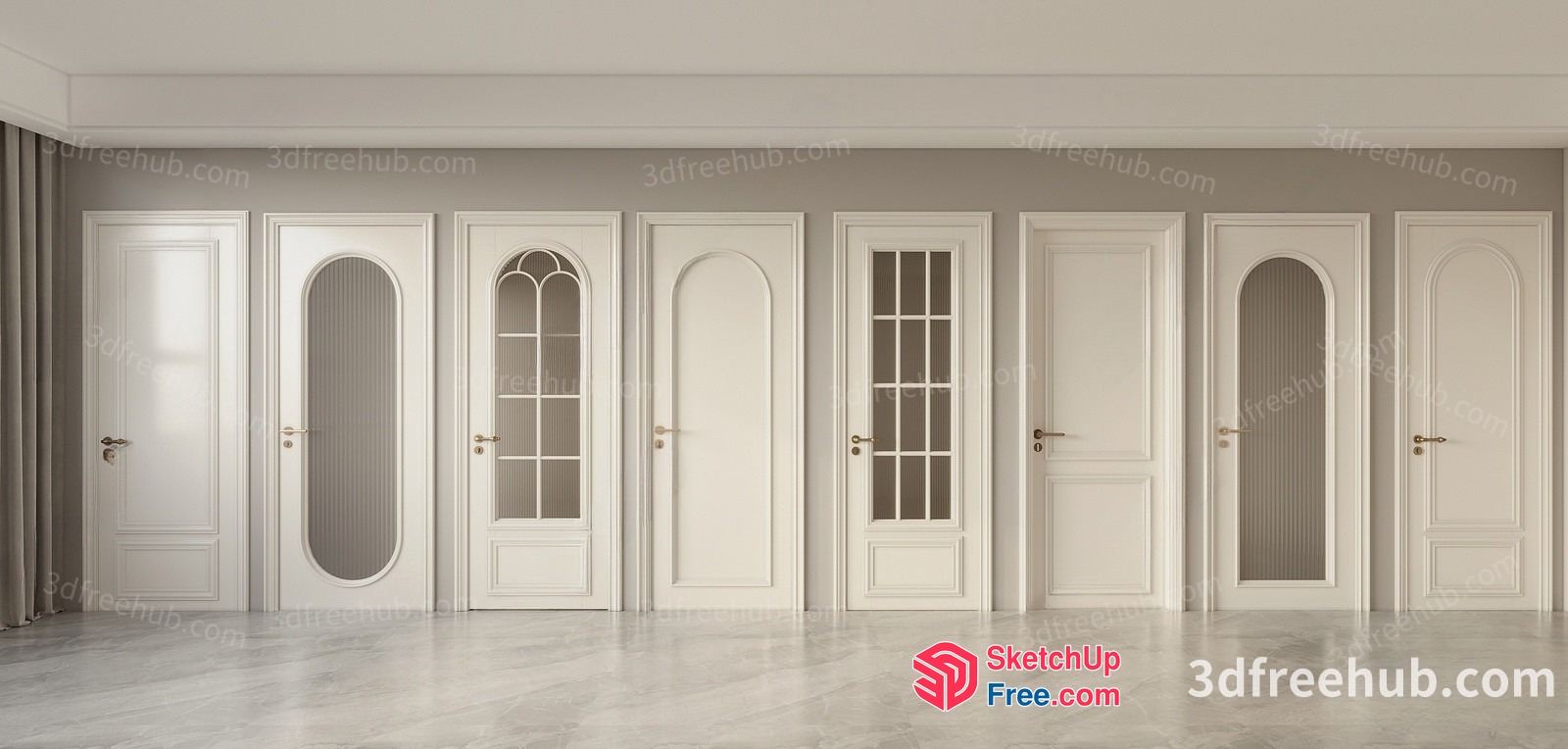 Elegant White Doors With Glass And Metal Accents 3D SketchUp File