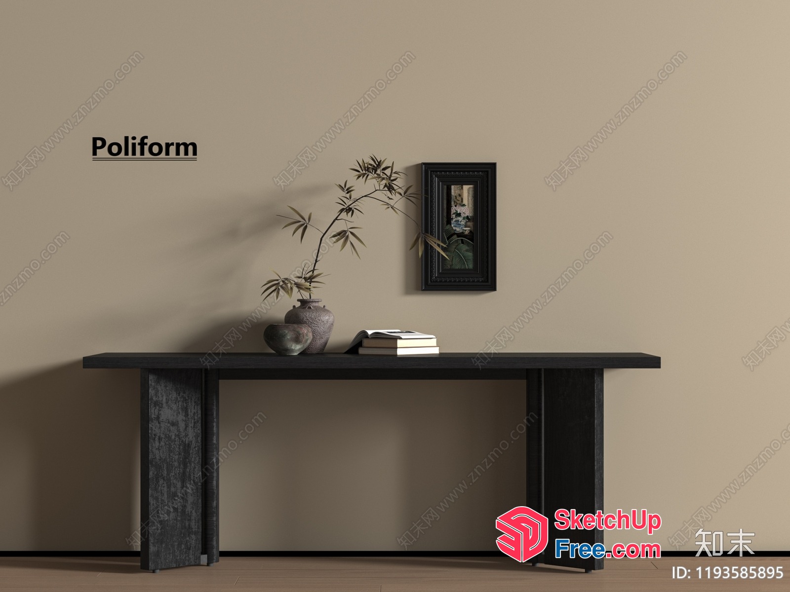 Modern Minimalist Console Table With Decorative Vase 3D SketchUp File