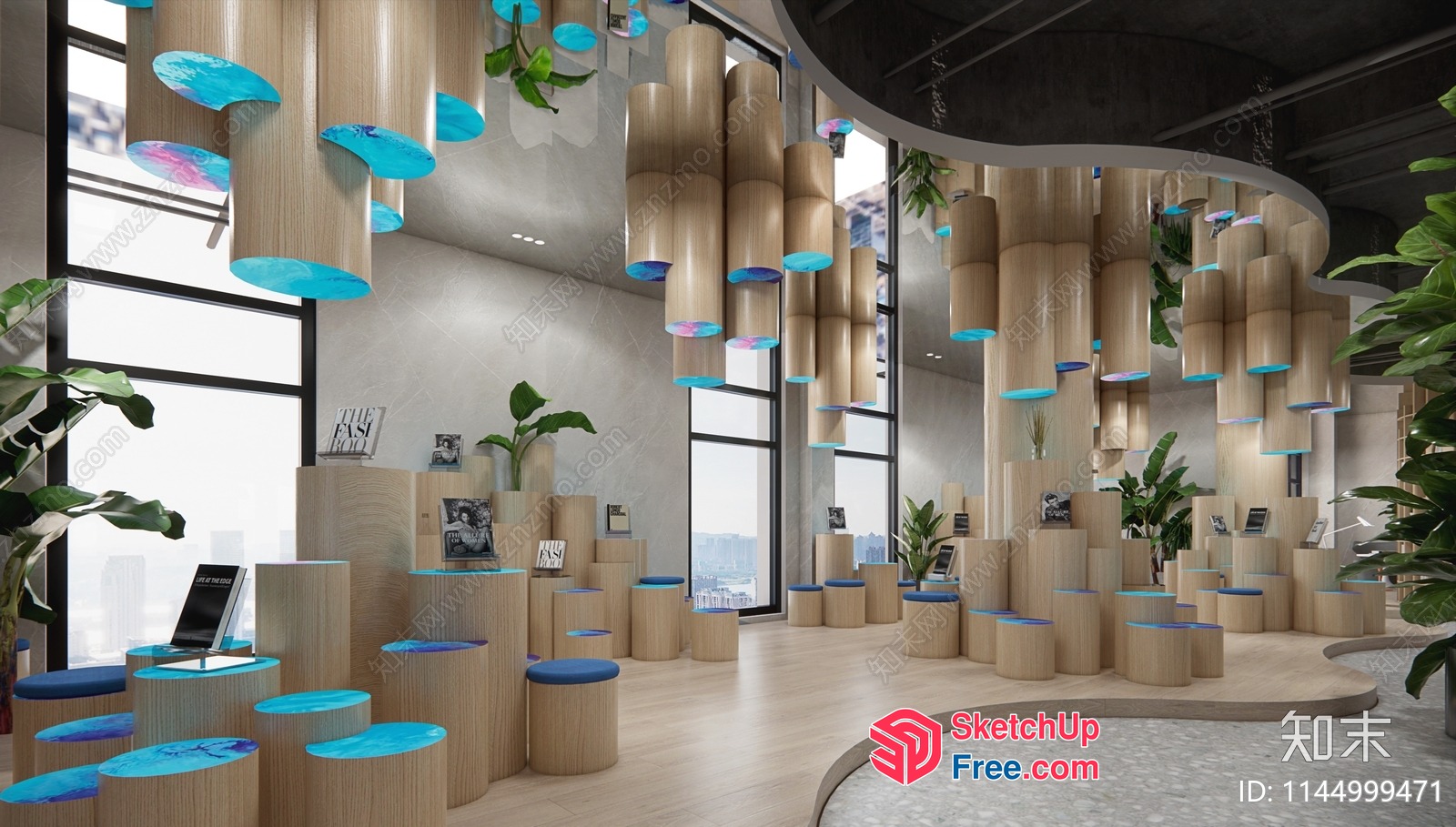 Modern Bookstore Interior With Natural Light And Wood Accents 3D SketchUp File