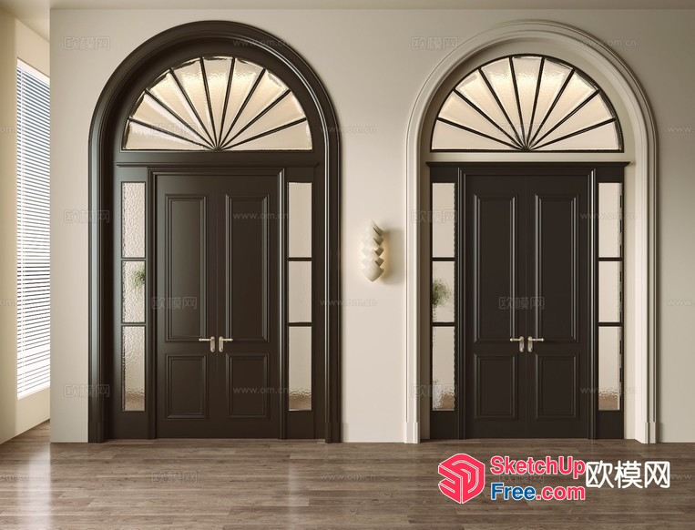 Elegant Black Door With Arched Top And Windows 3D SketchUp File