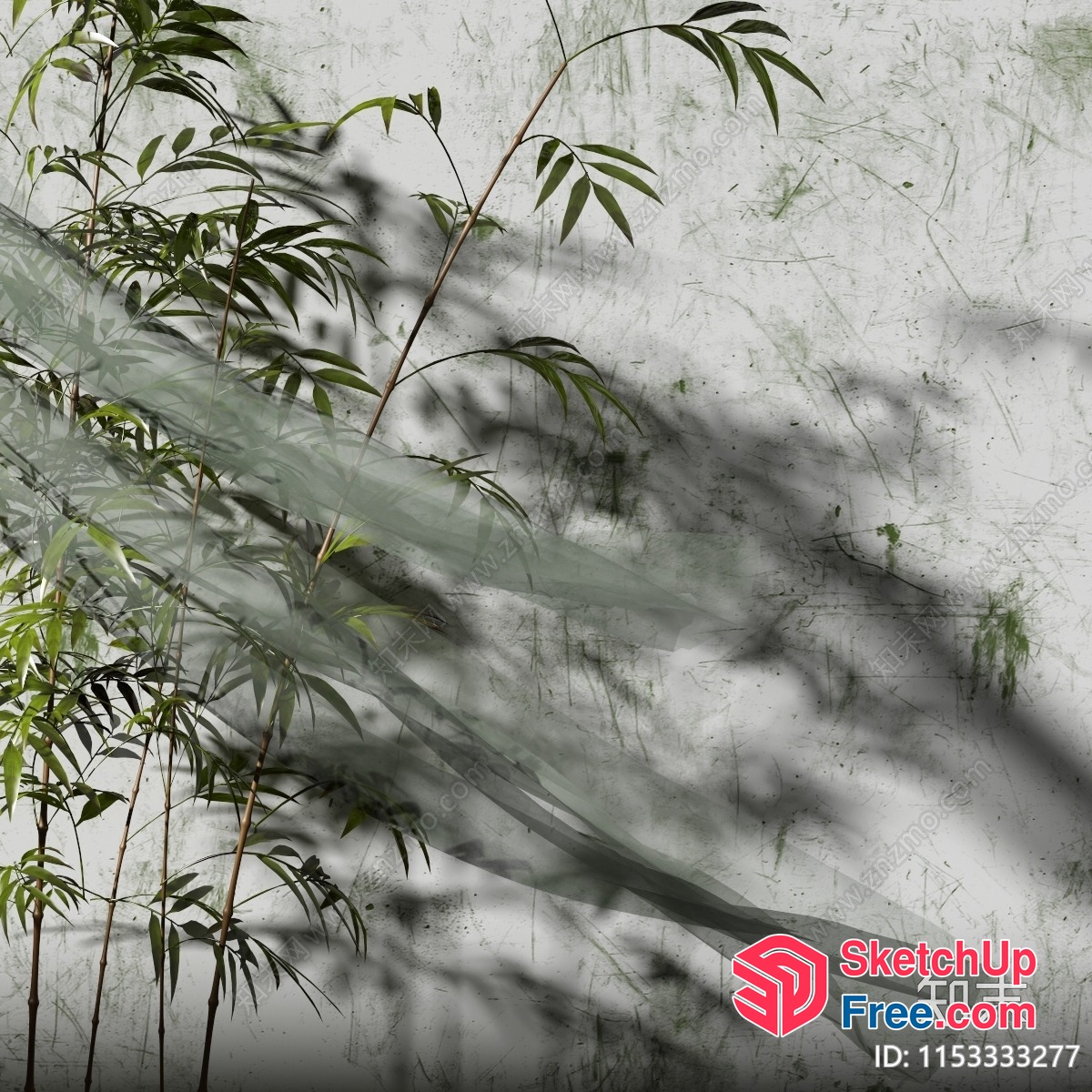Bamboo Plants Against Distressed White Wall 3D SketchUp File