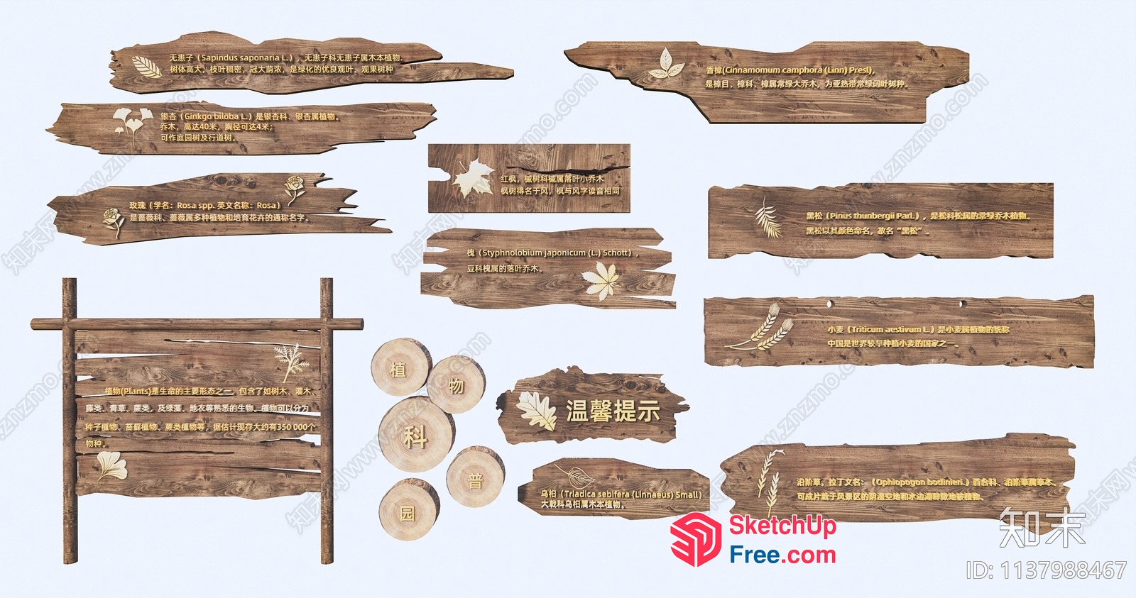 Asian-Style Wooden Signage And Decor Collection 3D SketchUp File