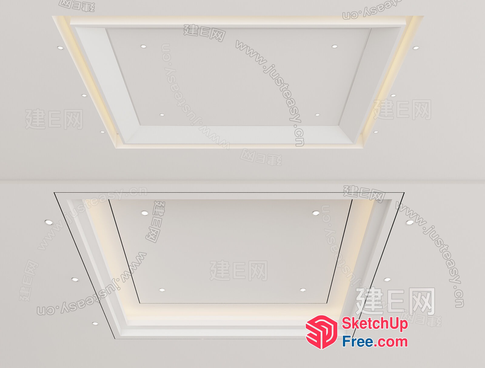 Modern White Rectangular Ceiling Light Fixtures 3D SketchUp File