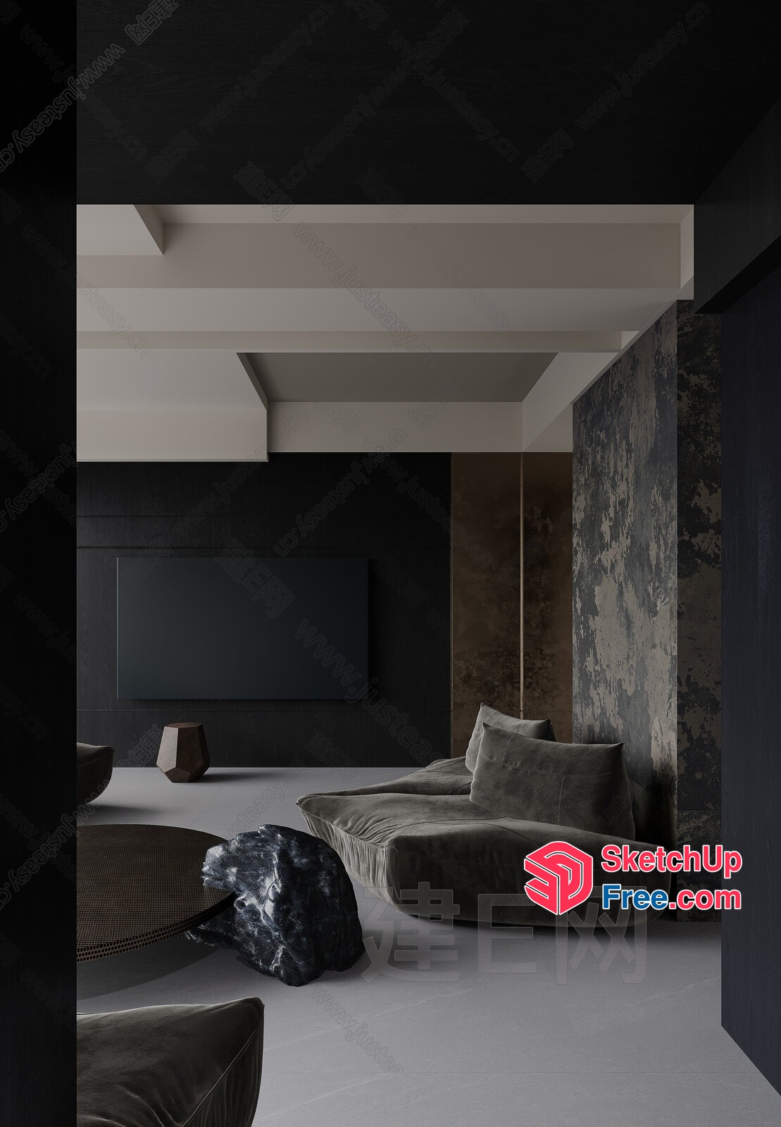 Minimalist Japanese-Style Modern Living Room Interior 3D SketchUp File