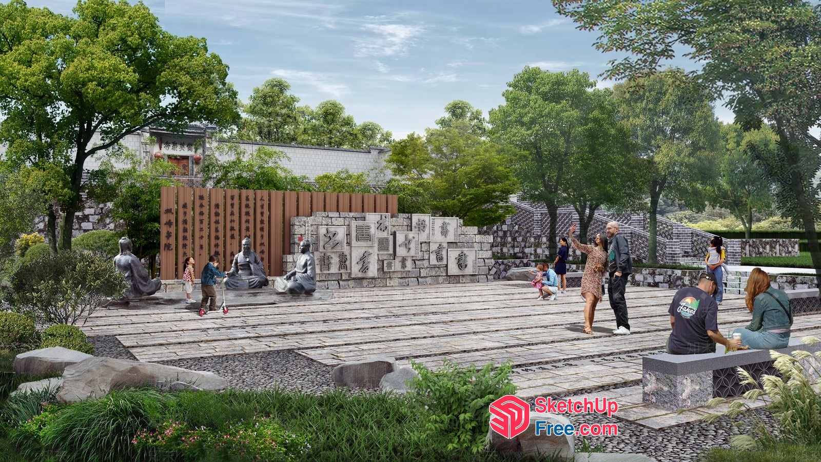 Asian-Inspired Outdoor Gathering Space 3D SketchUp File