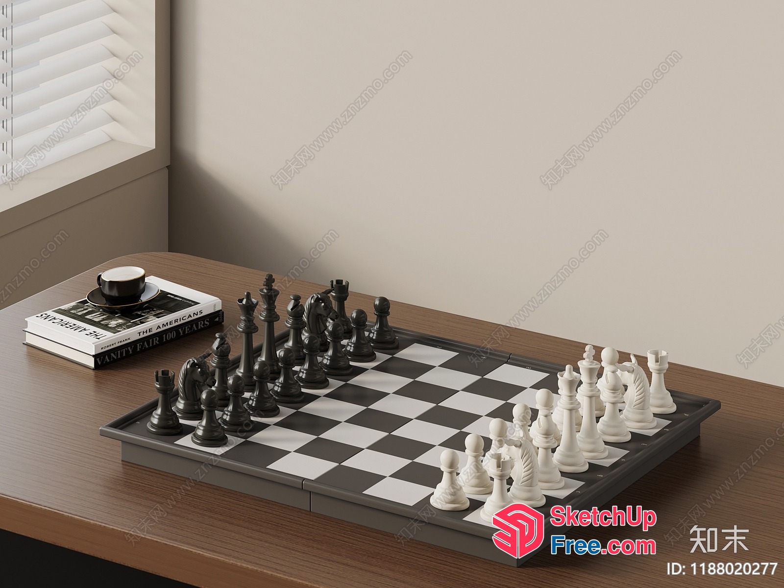 Chess Board And Pieces On A Table 3D SketchUp File