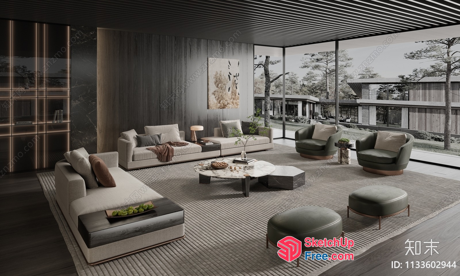 Luxurious Modern Living Room With Sleek Furniture And Natural Views 3D SketchUp File