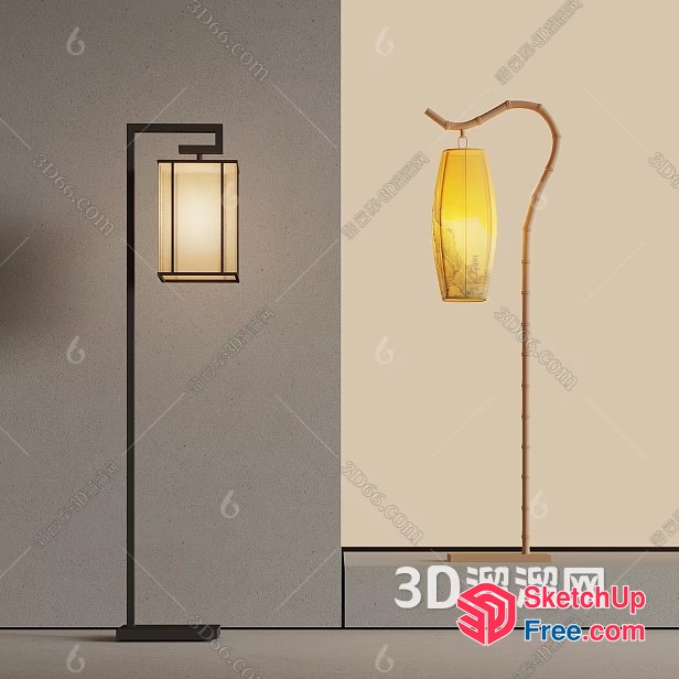 Asian-Inspired Floor Lamps With Traditional Lanterns 3D SketchUp File