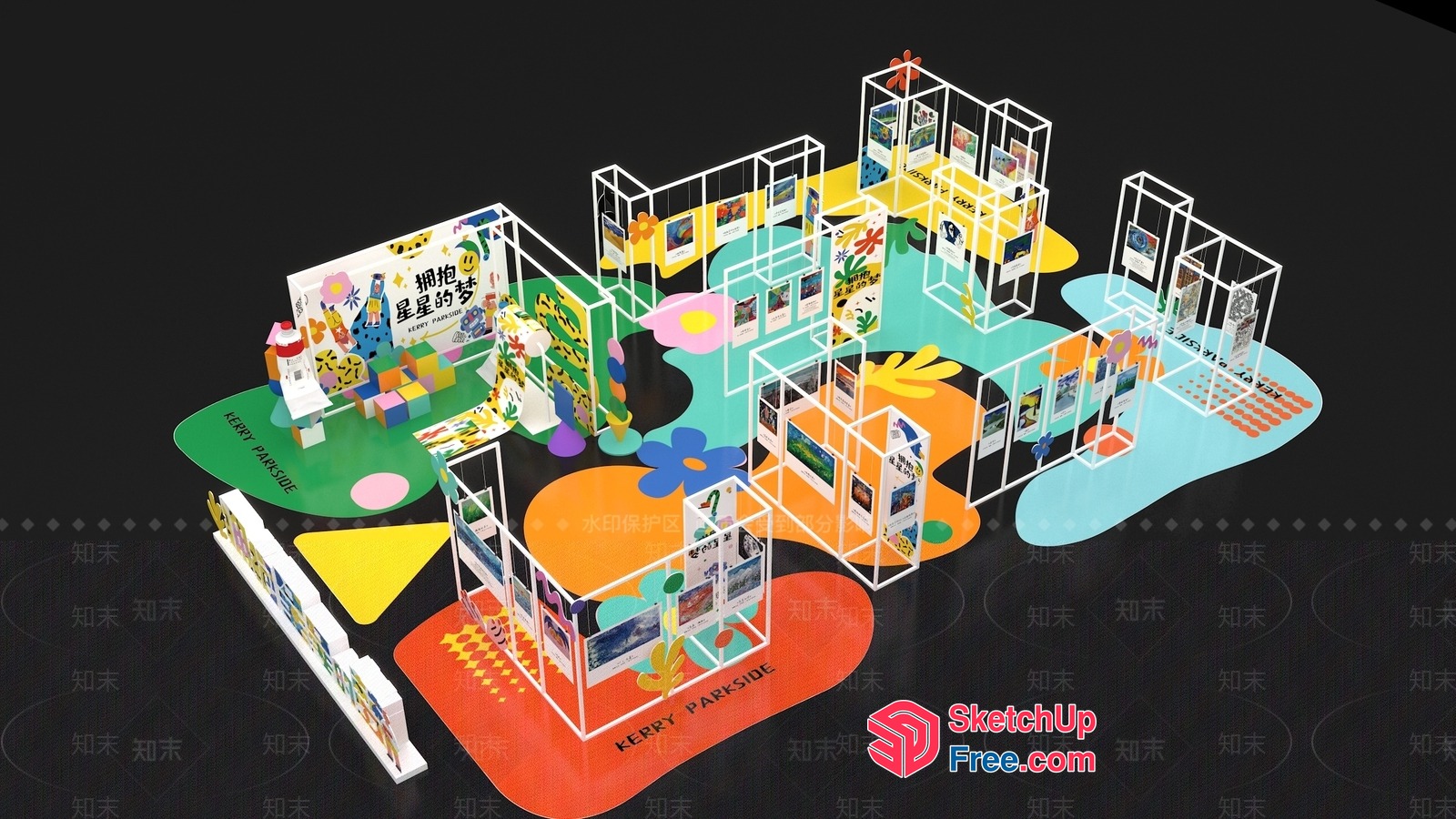 Colorful Abstract Art Gallery 3D SketchUp File
