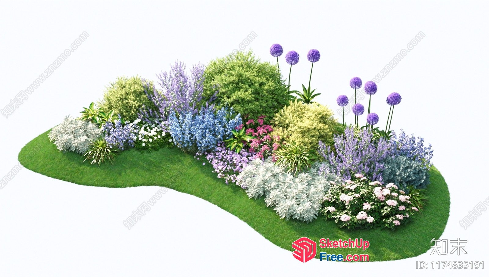3D Rendering Of A Serene Garden Scene With A Variety Of Flowers And Plants 3D SketchUp File