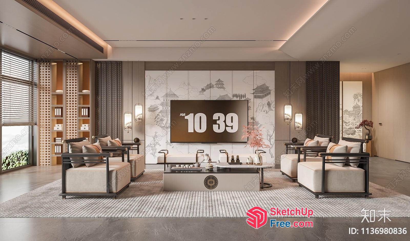 Modern Asian-Inspired Living Room With Elegant Furniture 3D SketchUp File