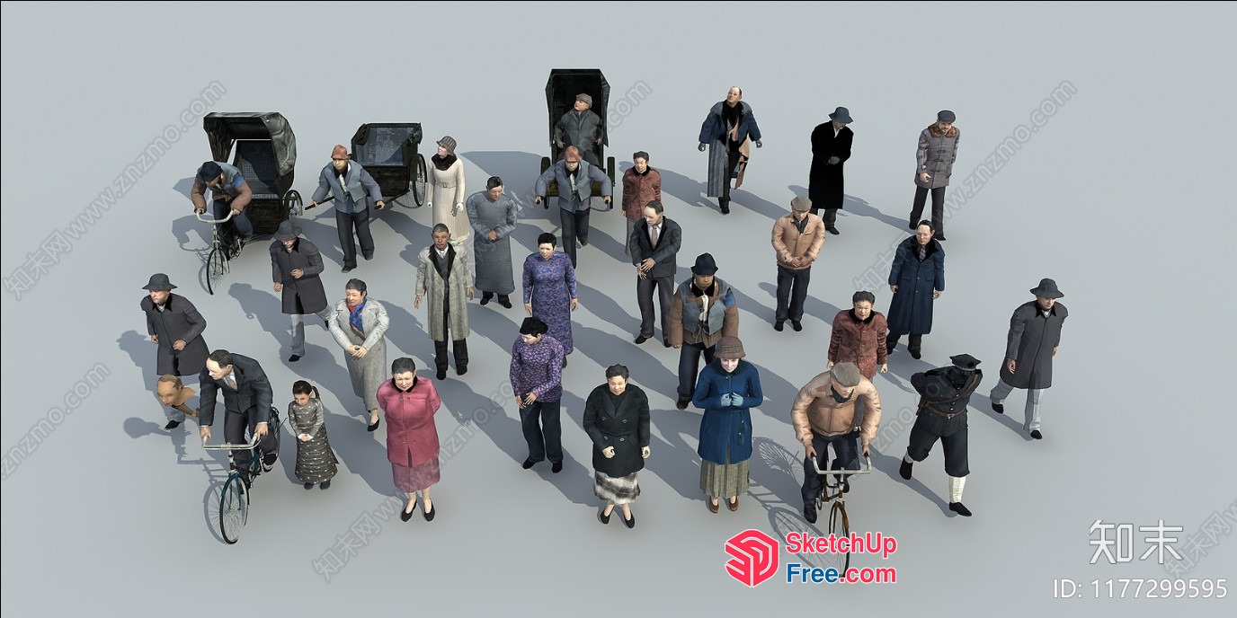 3D Crowd Of People In Vintage Clothing 3D SketchUp File