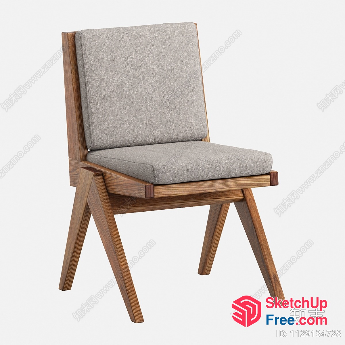 Modern Minimalist Wooden Chair With Gray Cushions 3D SketchUp File