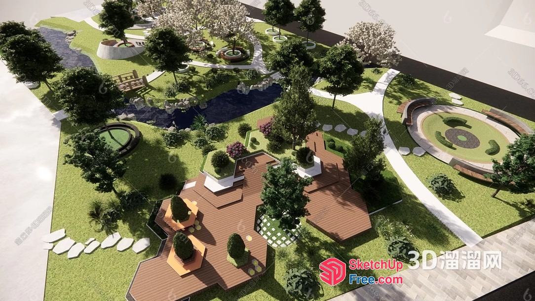3D Rendering Of A Modern Garden With A Serene Water Feature 3D SketchUp File
