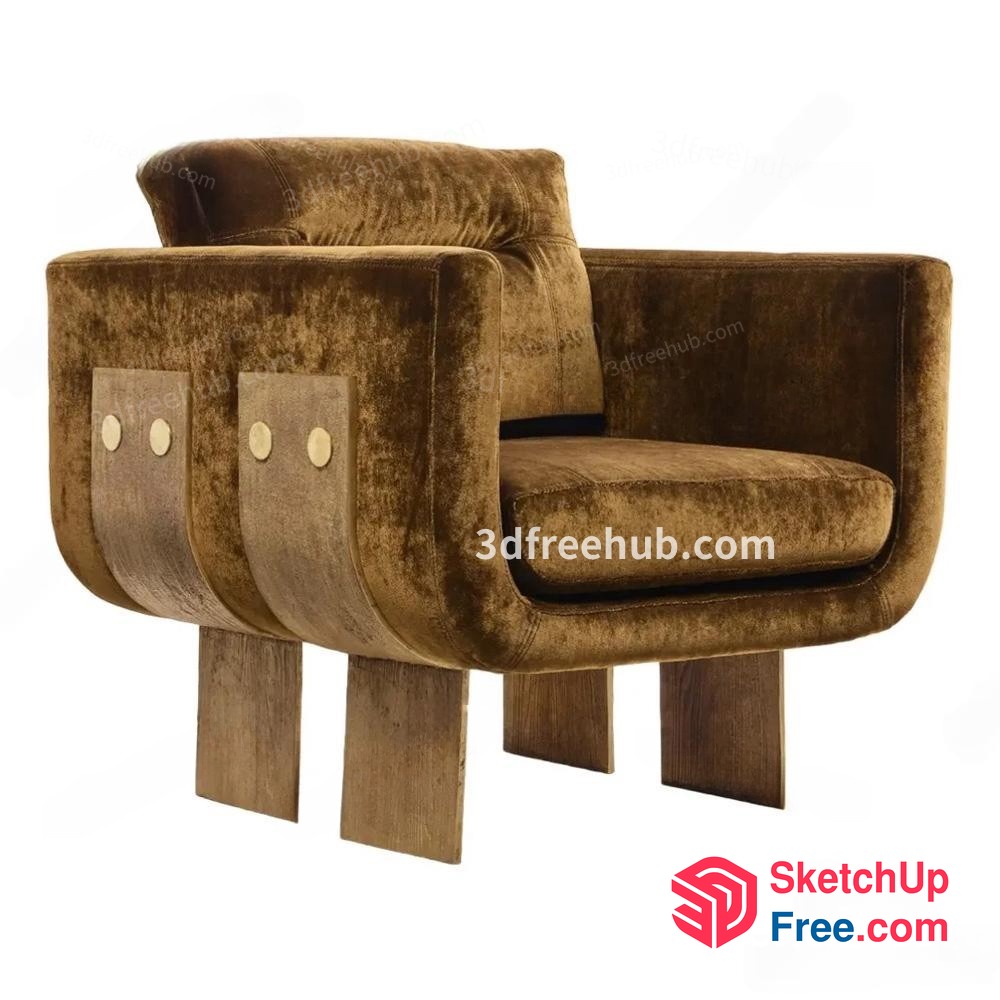 Modern Brown Armchair With Wooden Legs 3D SketchUp File