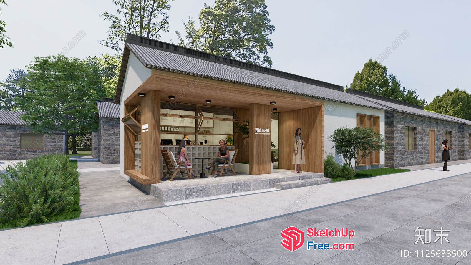 Modern Asian-Inspired Building Exterior With Bar And Dining Area 3D SketchUp File