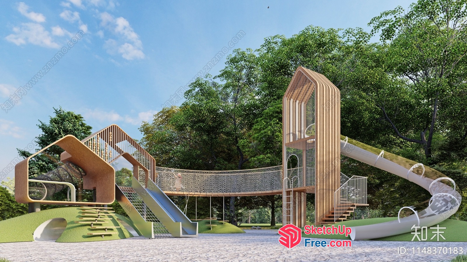 Modern Playground With Unique Slide And Climbing Structure 3D SketchUp File