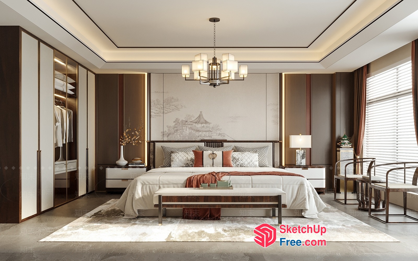 Modern Asian-Inspired Bedroom With Traditional Elements 3D SketchUp File