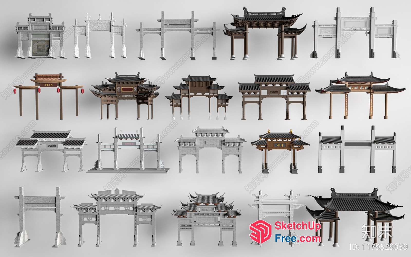 Asian-Inspired Architectural Elements 3D SketchUp File