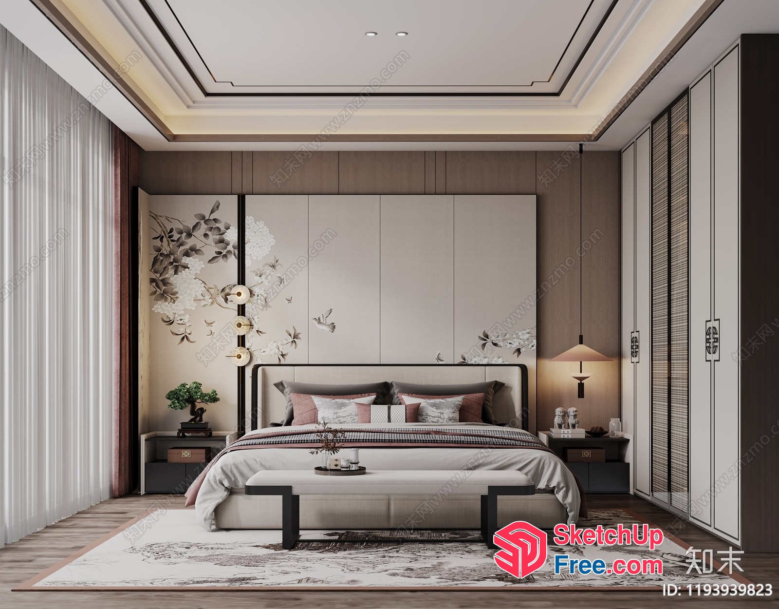 Elegant Japanese-Style Bedroom Interior 3D SketchUp File