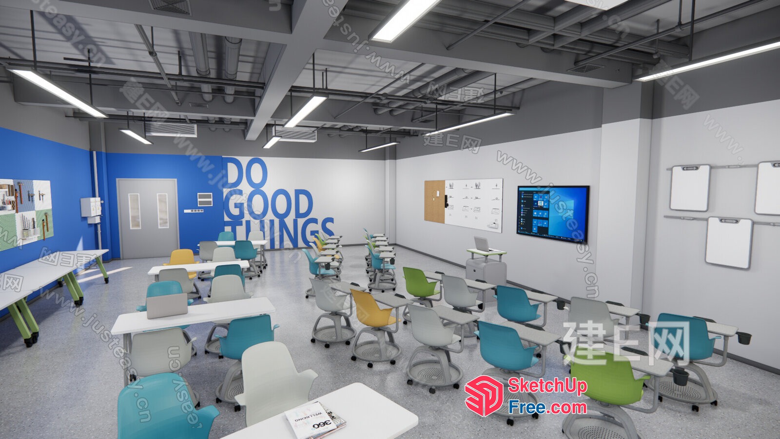 Modern Office Classroom With Vibrant Decor 3D SketchUp File