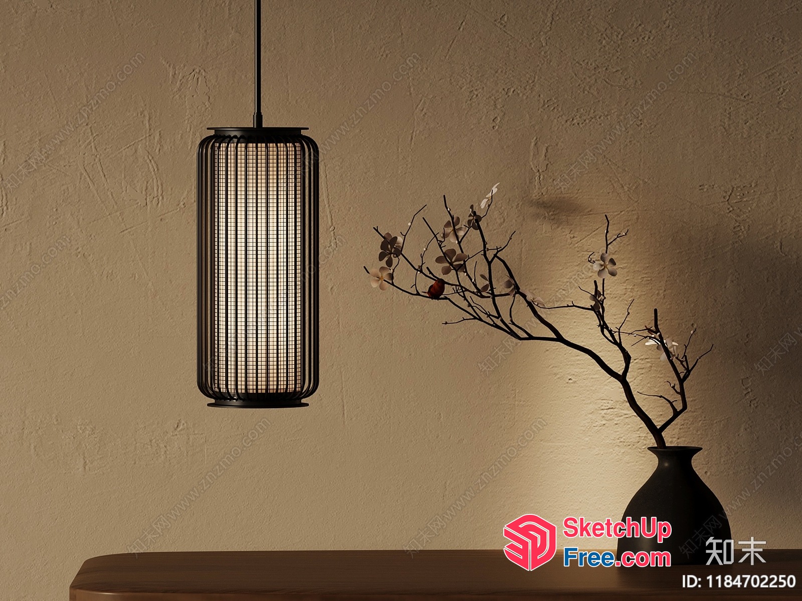 Elegant Hanging Light Fixture With Branches And Vase 3D SketchUp File