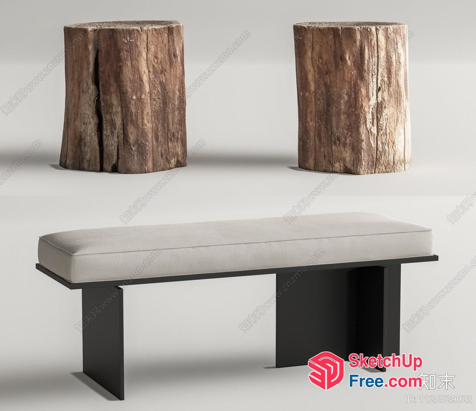 Minimalist Style Bench And Pillar Set 3D SketchUp File