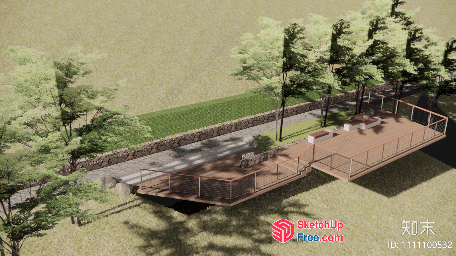 Exterior Stairway With Railings And Table 3D SketchUp File