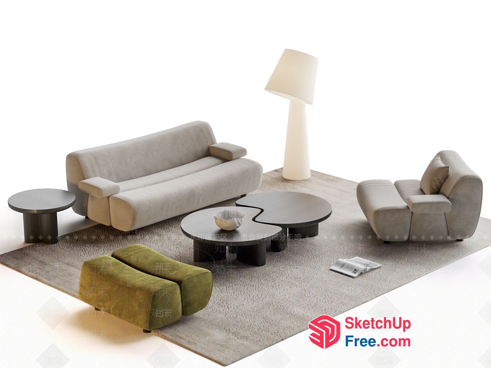 Modern Minimalist Living Room Furniture Set 3D SketchUp File