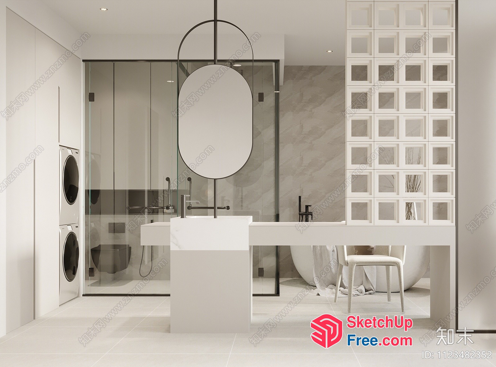 Modern Minimalist White And Gray Bathroom 3D SketchUp File