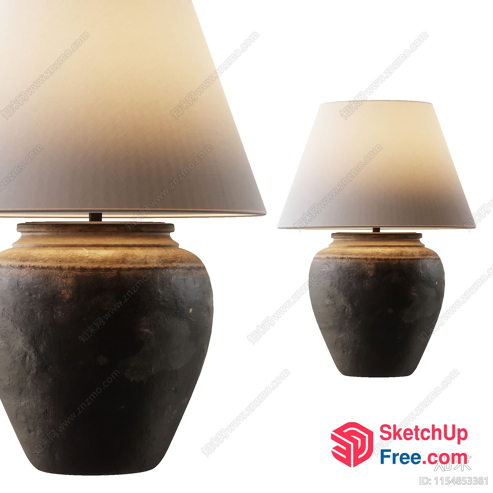 Rustic Earthy Table Lamps With Distressed Ceramic Bases 3D SketchUp File
