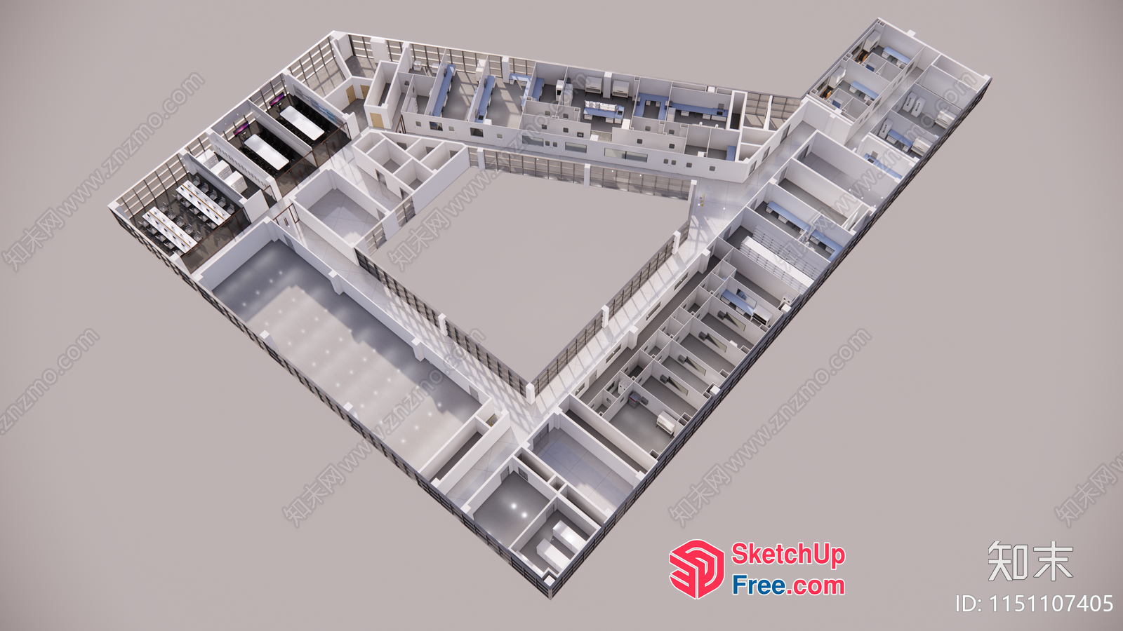 3D Model Of An Office Building Floor Plan 3D SketchUp File