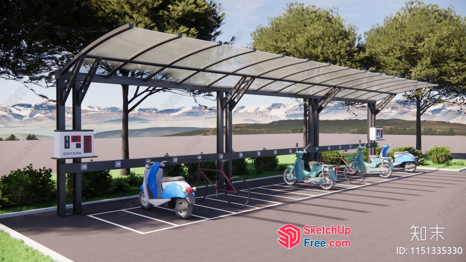Scooter Parking Structure With Canopy 3D SketchUp File