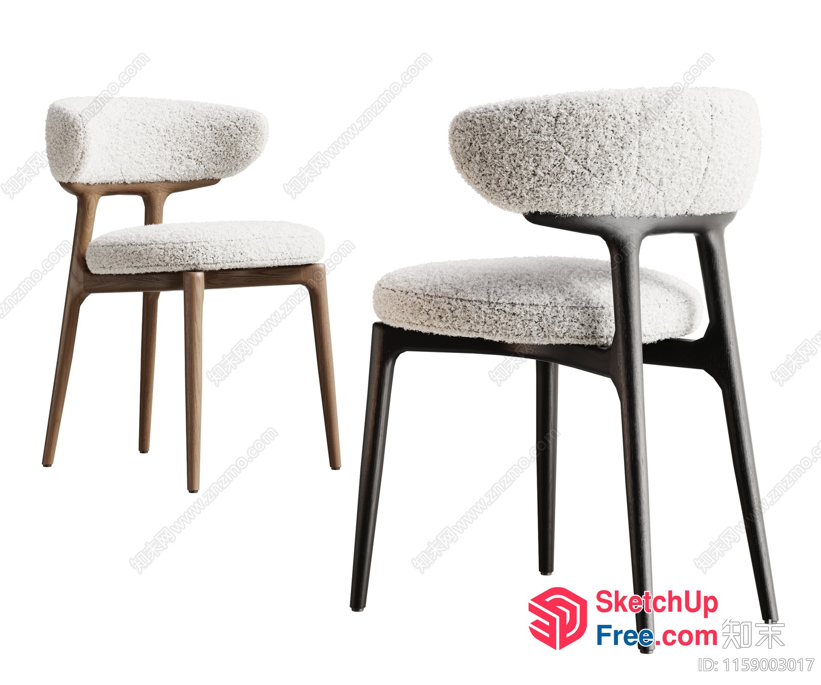 Modern White And Brown Chairs With Curved Legs 3D SketchUp File