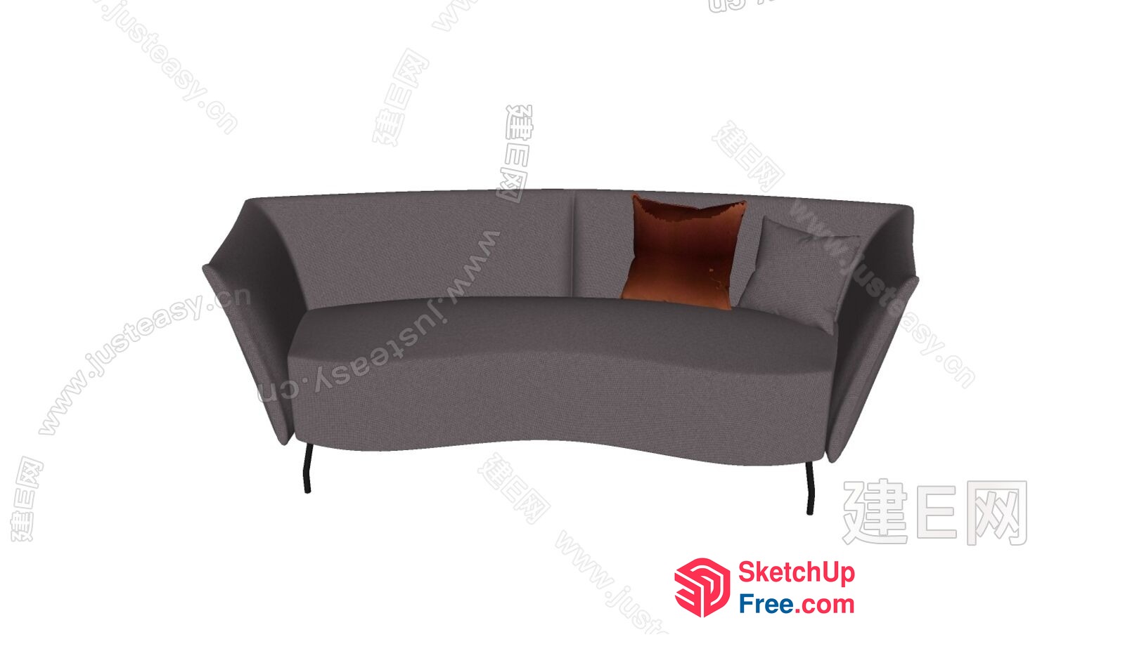 Modern Grey Sofa With Brown Accent 3D SketchUp File