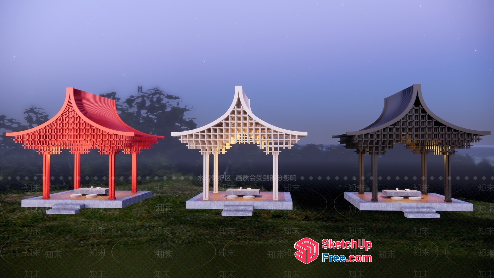 Traditional Asian Pavilion With Intricate Carved Roof 3D SketchUp File