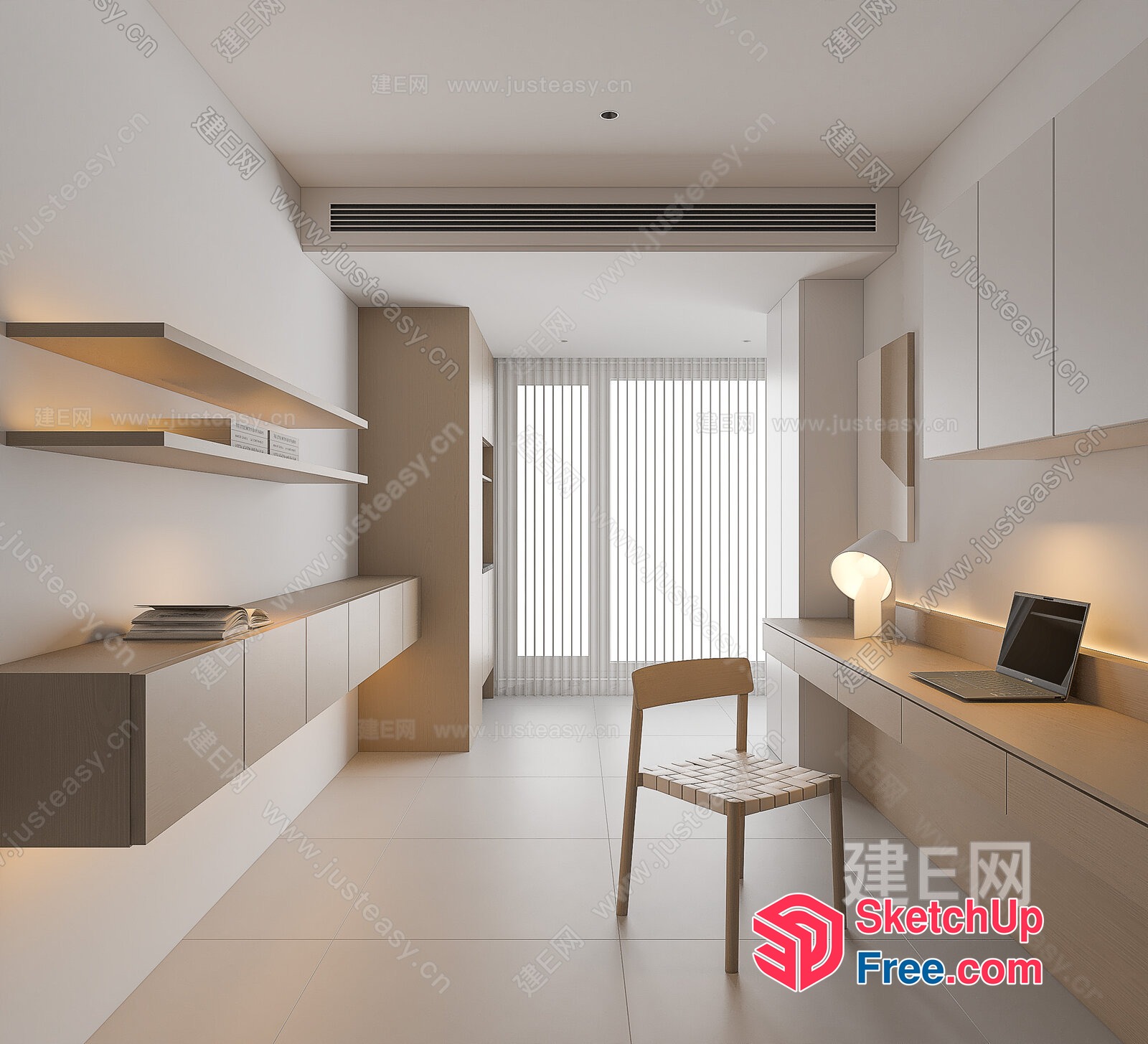 Modern Minimalist Office Interior With Natural Light 3D SketchUp File