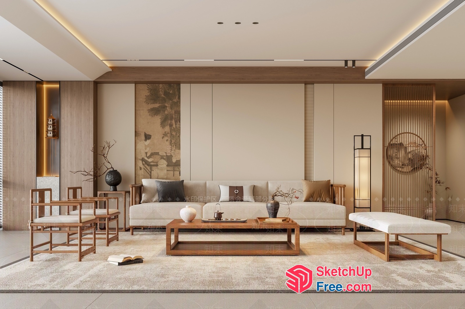 Modern Japanese-Inspired Living Room Decor 3D SketchUp File