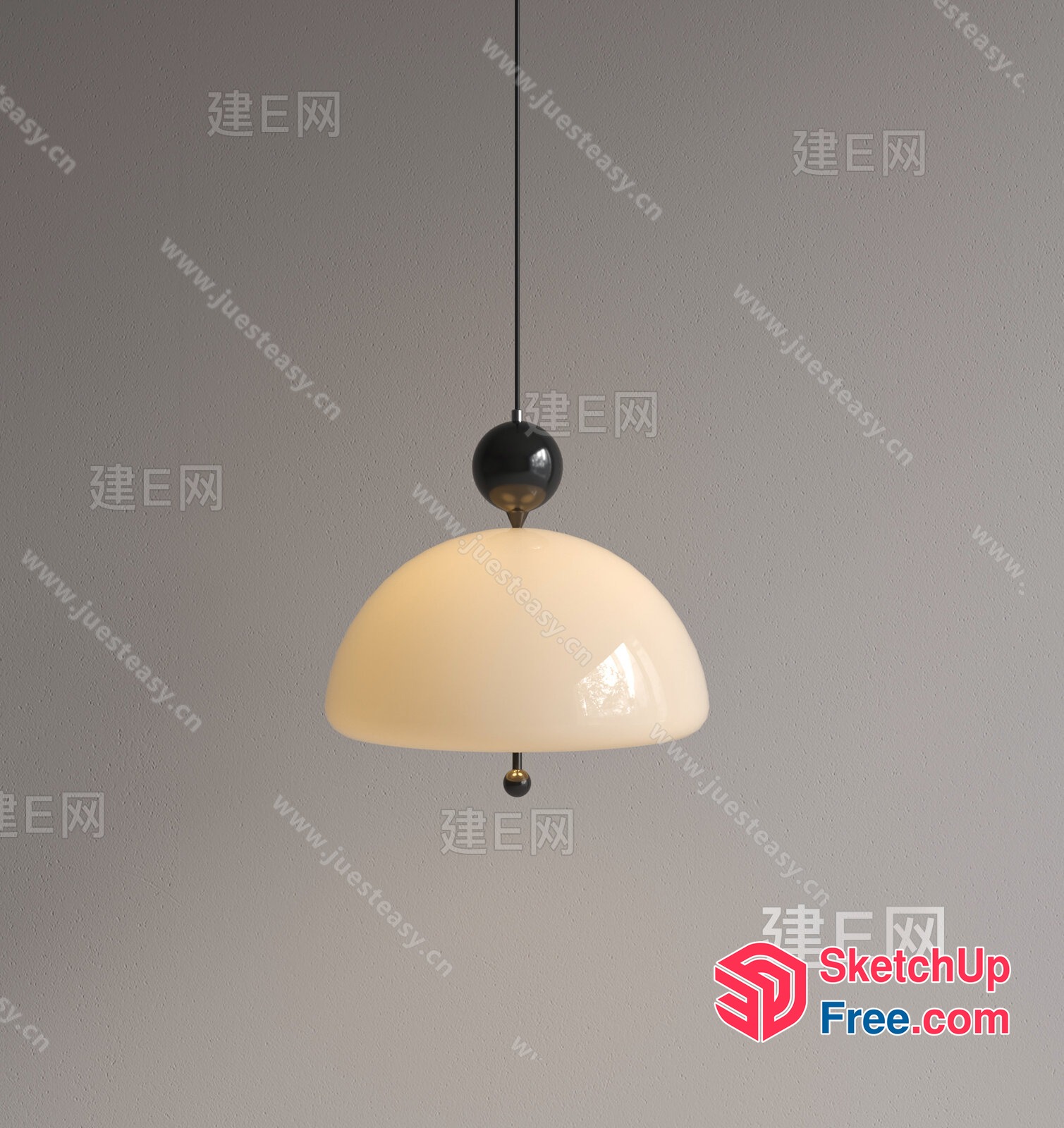 Elegant Hanging Light Fixture With Cream Shade 3D SketchUp File