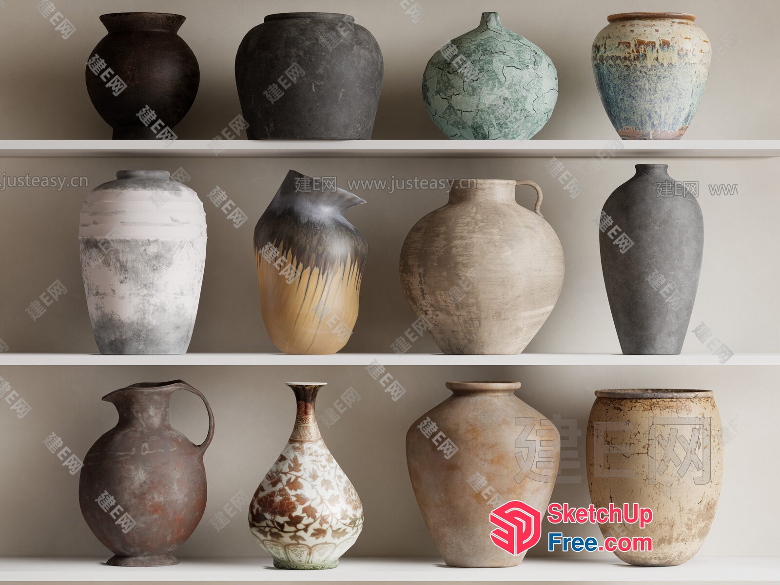Decorative Vases And Jugs On Shelves 3D SketchUp File
