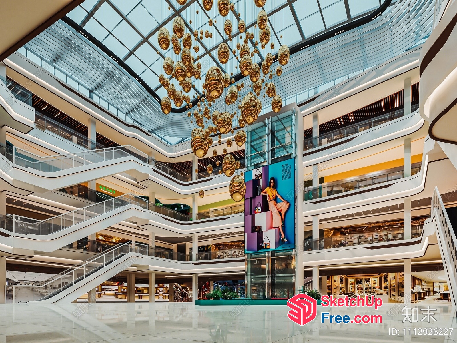 A Grand And Luxurious Multi-Level Shopping Mall Interior 3D SketchUp File