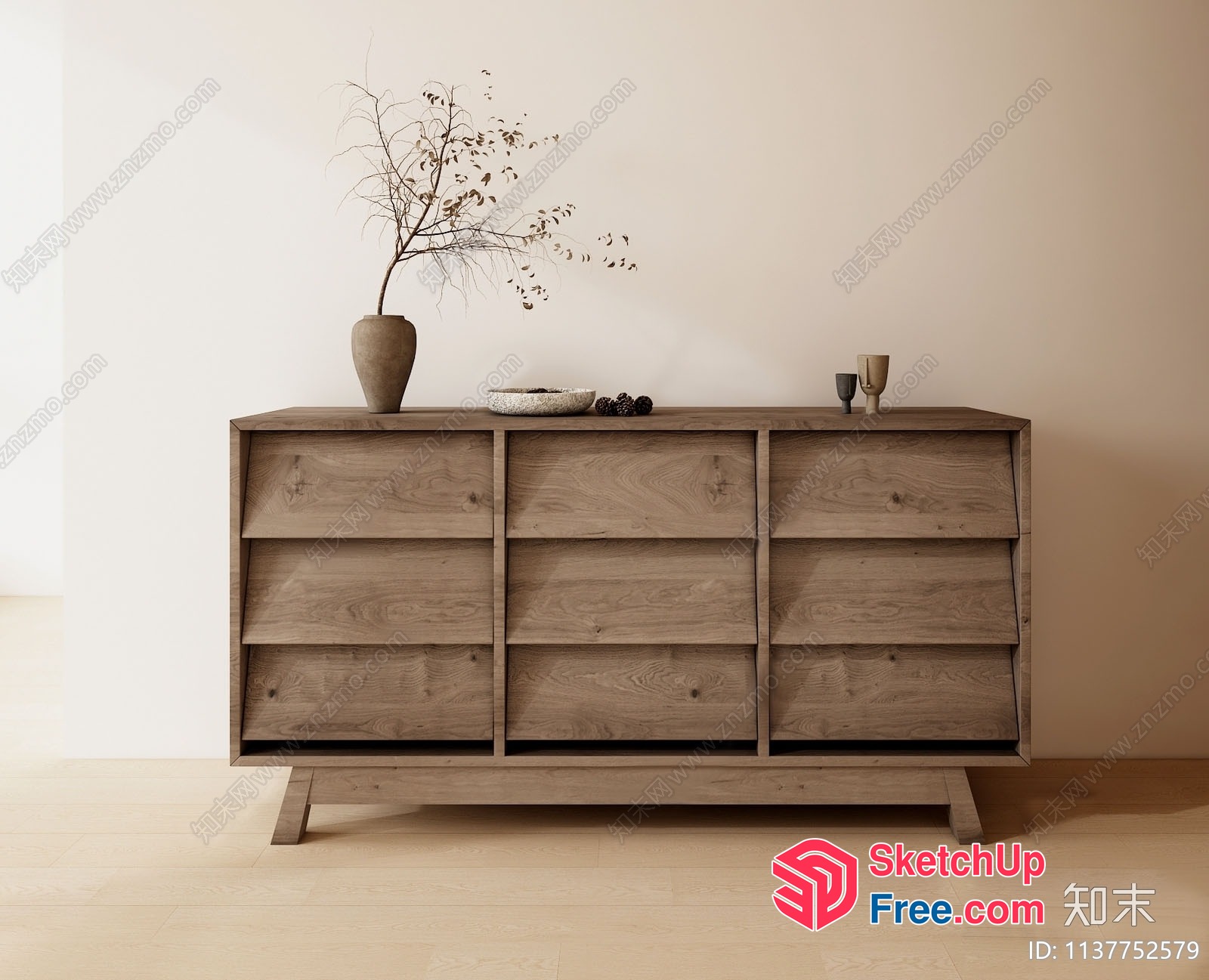 Modern Wooden Sideboard With Minimalist Style 3D SketchUp File