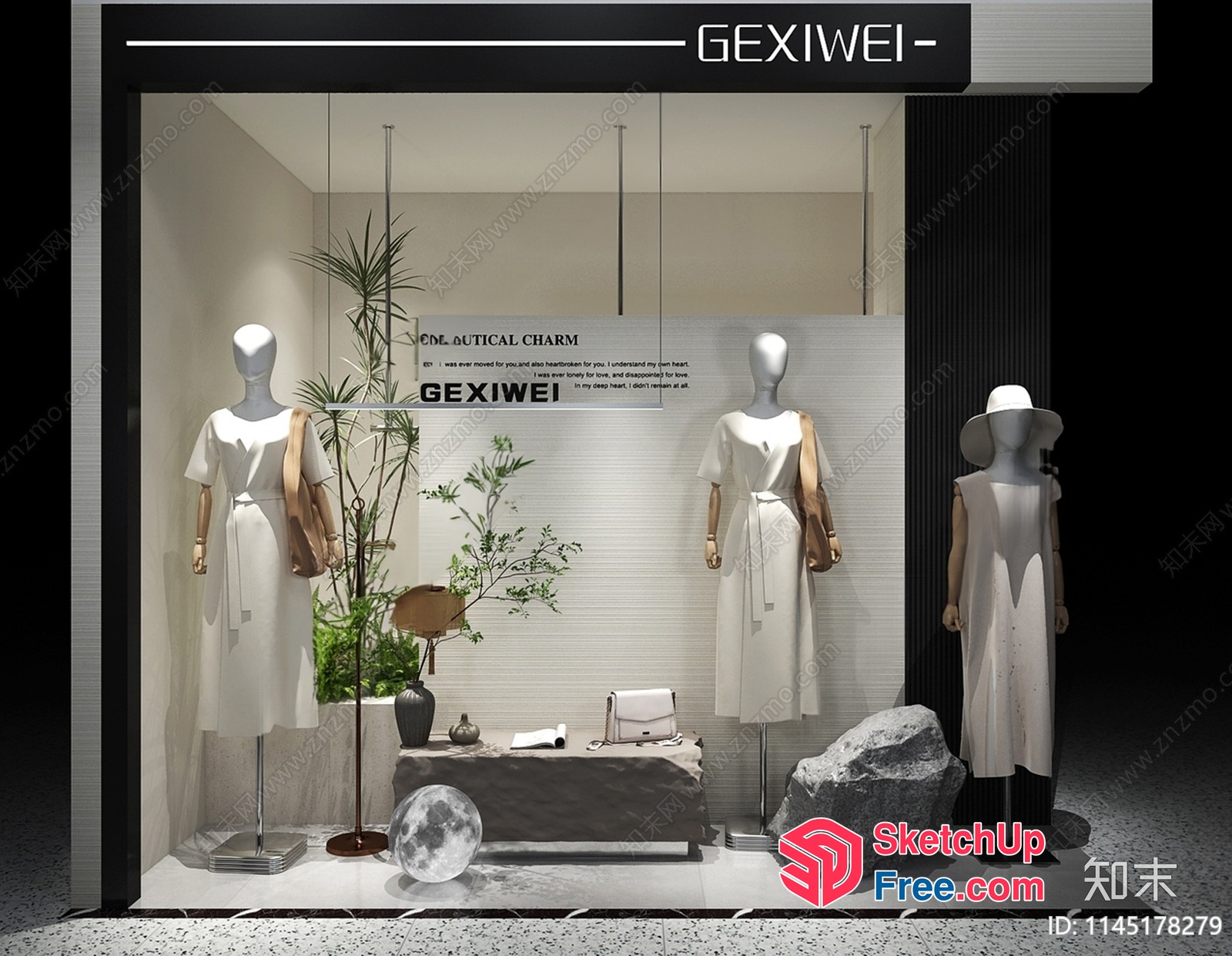 Modern Minimalist White Fashion Store Interior 3D SketchUp File